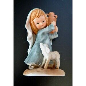 Rebekah Little Bible Friends ENESCO Girl With Lamb Porcelain Figurine 1980 VTG